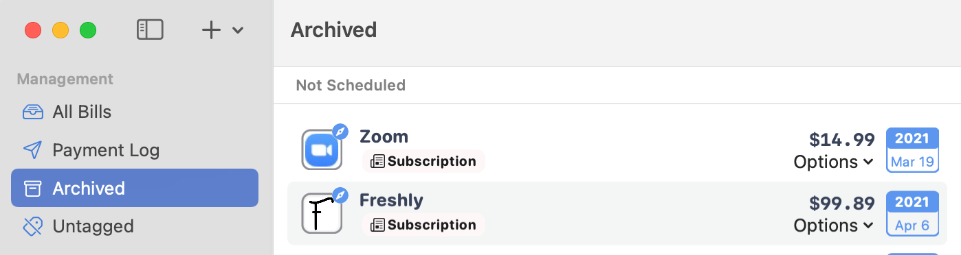 Archived Bills Section