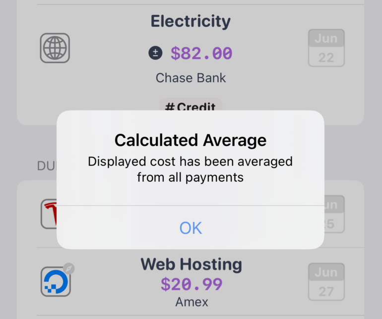 Calculated costs pop over with explanation